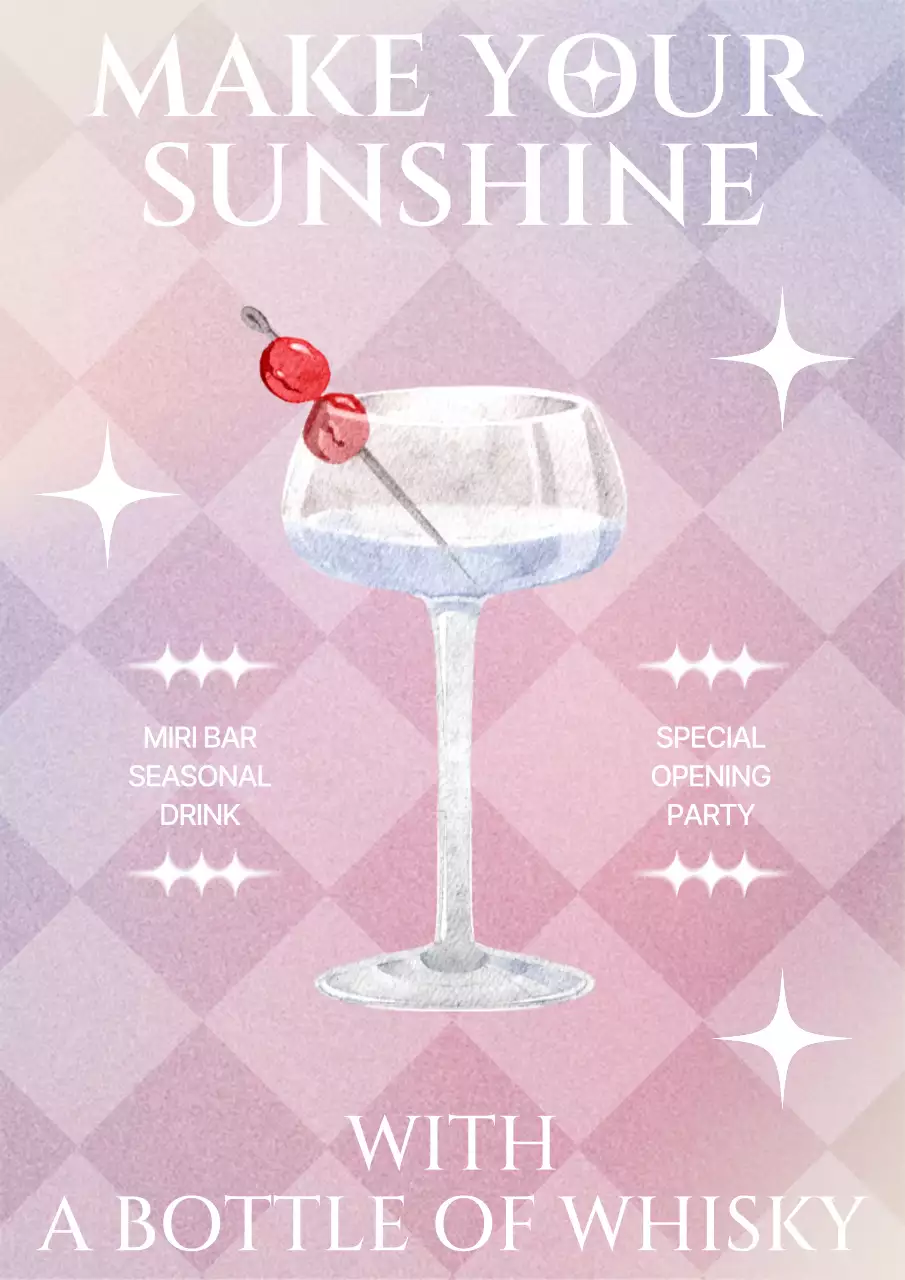 분홍색과 보라색 테마의 바 오프닝 파티 홍보