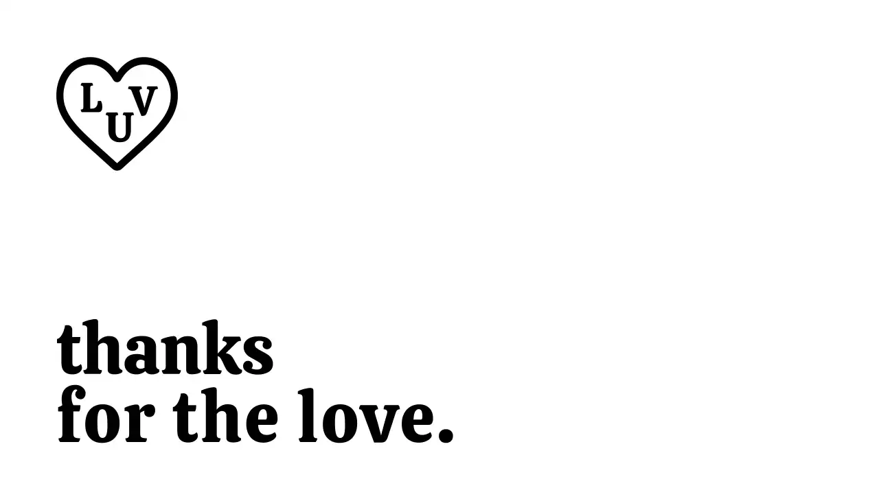 A simple, branded thank you envelope with black text and a heart-shaped illustration.