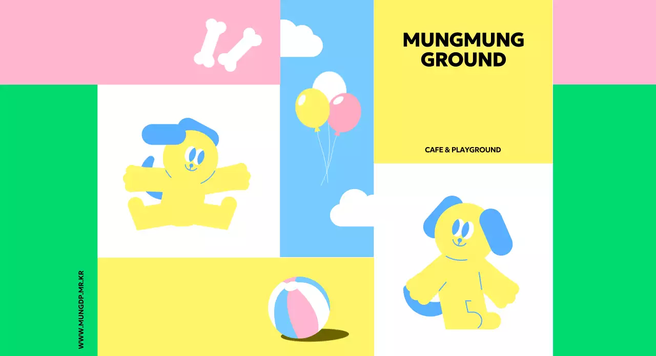 Promote your dog's playground with cute illustrations and bright colors