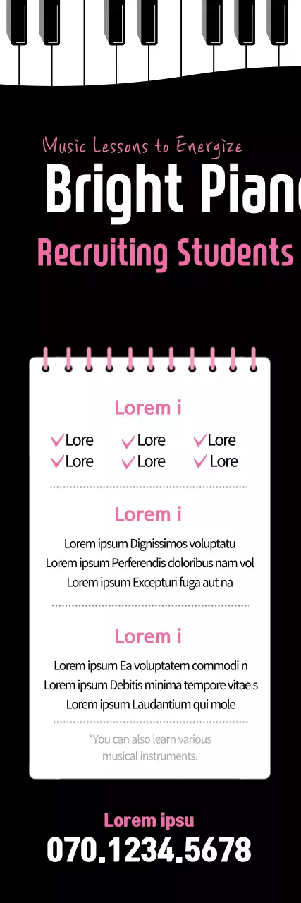Banner de recrutamento de piano moderno preto