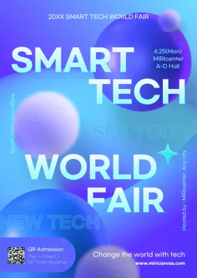 The blue, geometric World Smart Tech Fair event guide