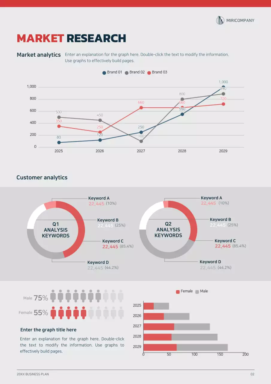 Graphic concept business plan with navy blue and red colors