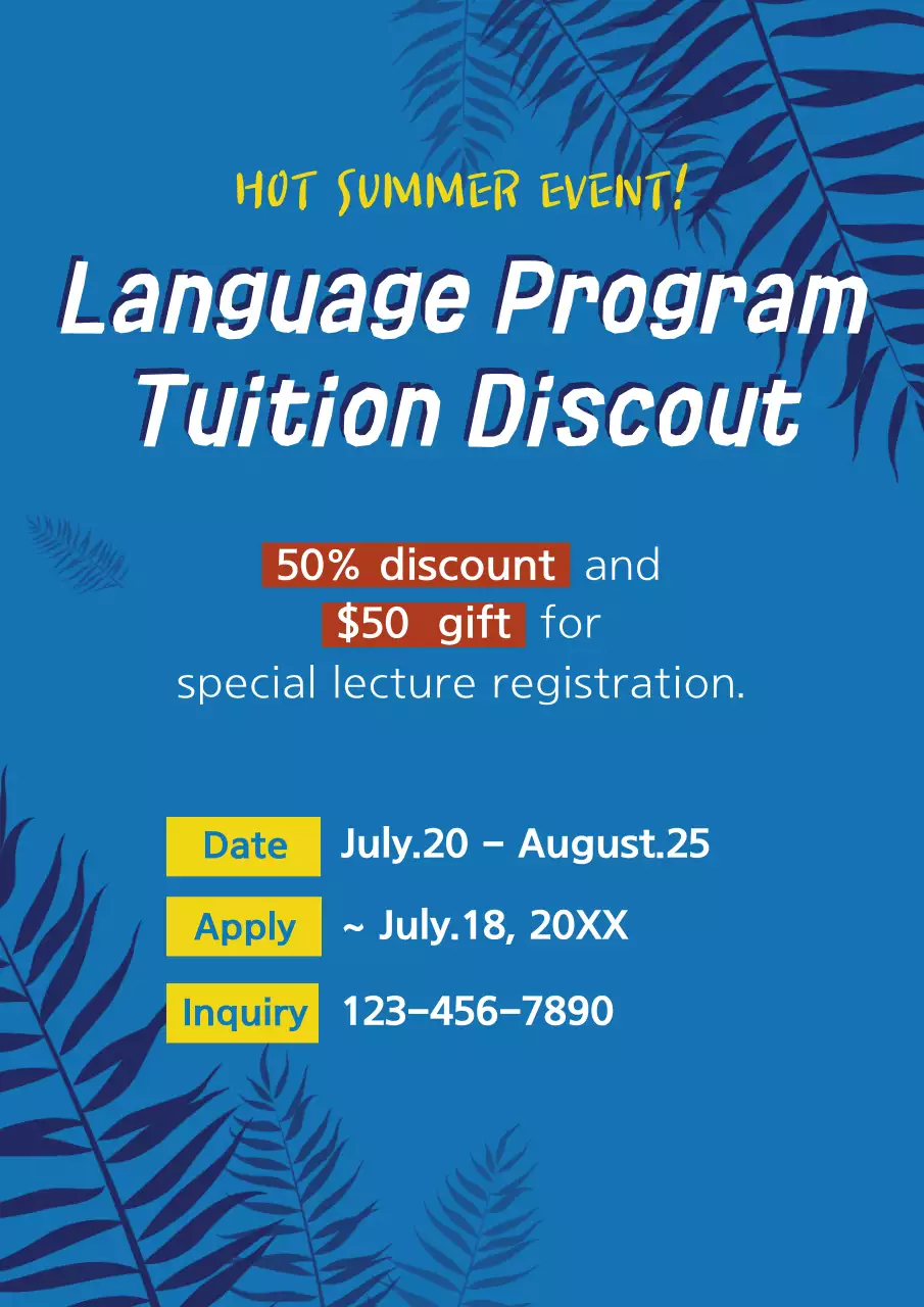 Blue Tropical Language Promotion Poster