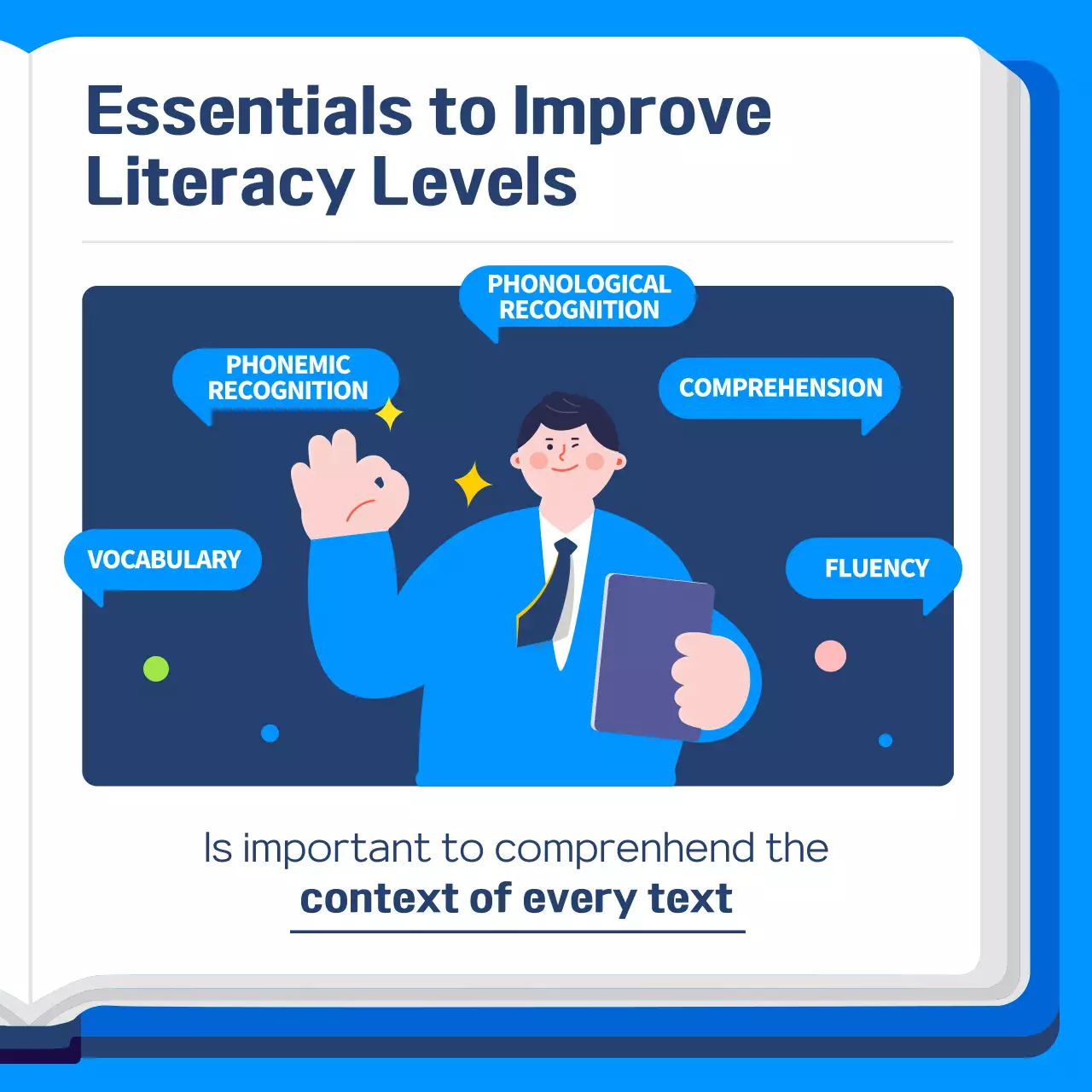 Blue cute student illustration literacy training card news