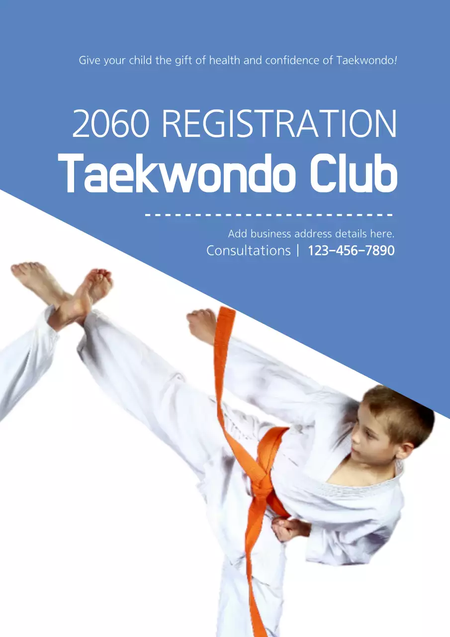 Blue Traditional Taekwondo Registration Poster