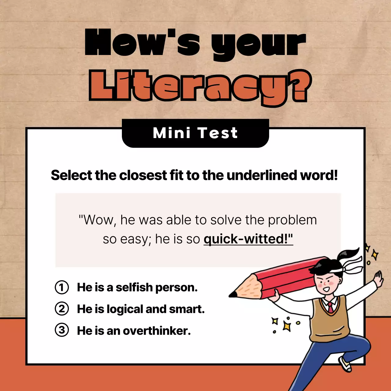 Literacy training academy with cute illustrations in red and black