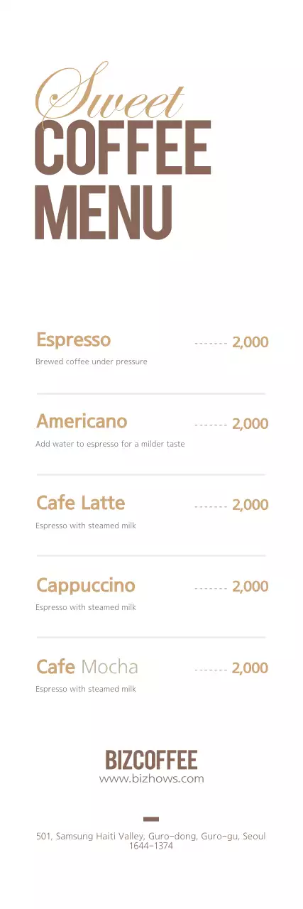 Banner de menu de café moderno marrom