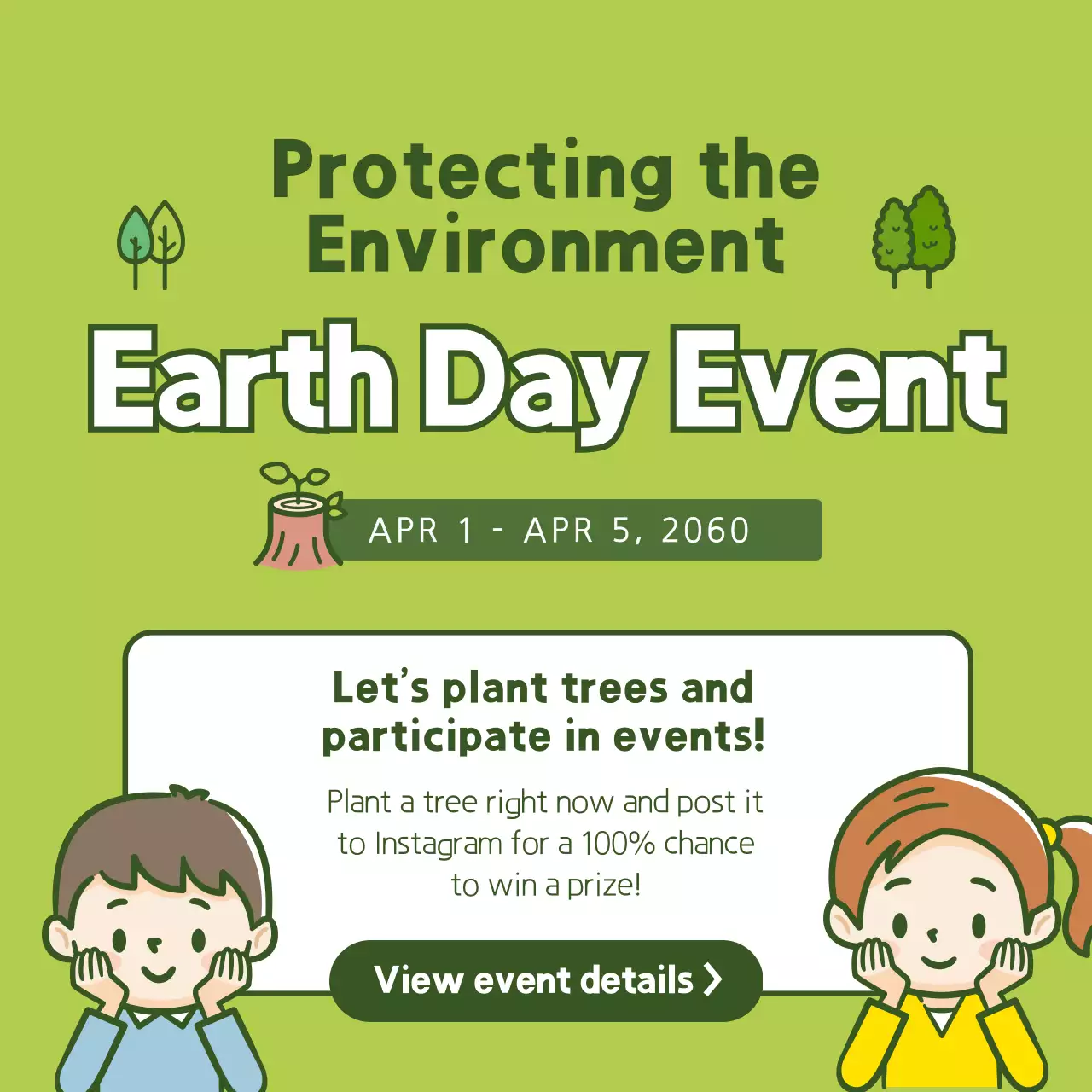 Postagem de mídia social para promoção do Dia da Terra Verde e Simples