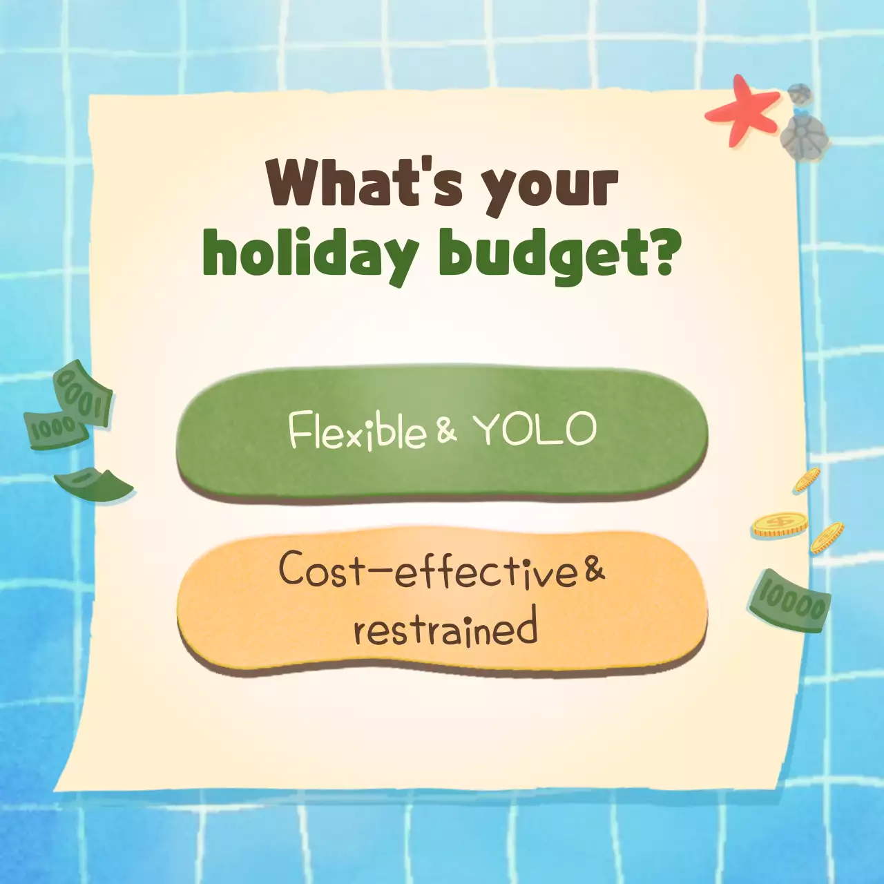 Vacation type psychology test with a cute blue pool concept