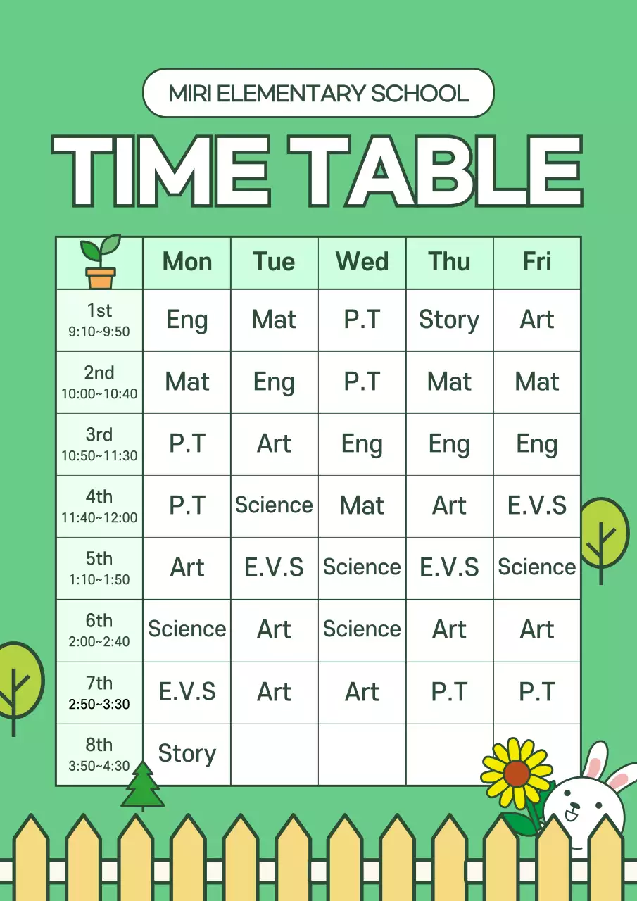 Green Simple School Schedule Poster