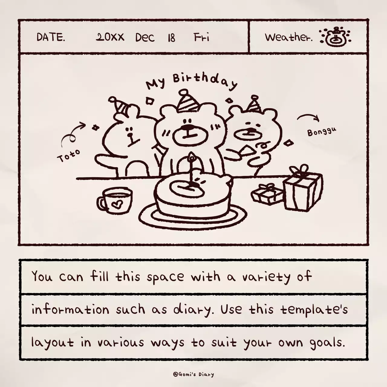 Beige Simple Diary Planner Social Media Post