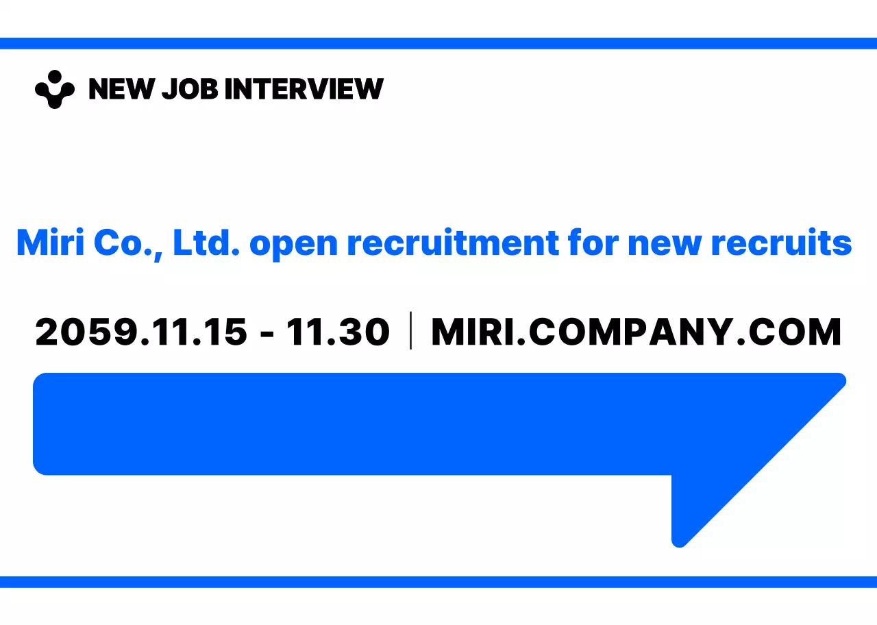 Simple blue and white color scheme with modern arrow icons and text phrases Layout style Directions to the new hire interview