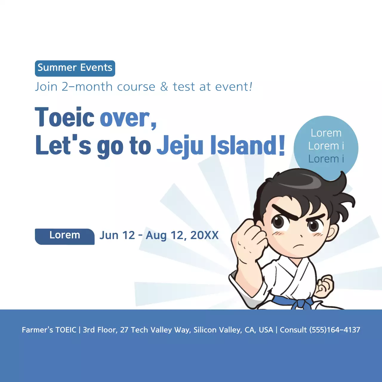 Banner de promoção de evento Toeic da Blue Trendy