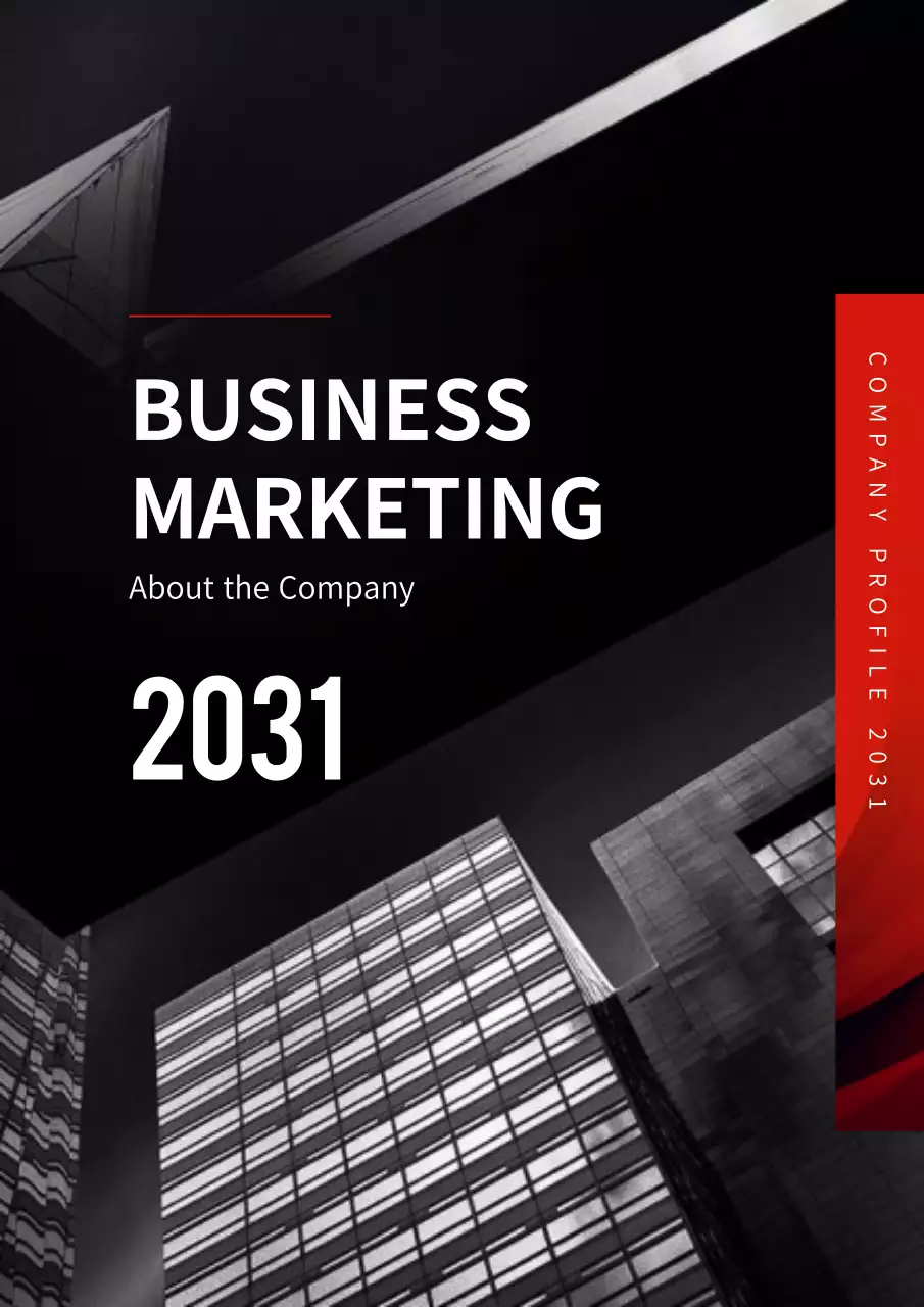 Red and black city building-inspired business profile vertical document template