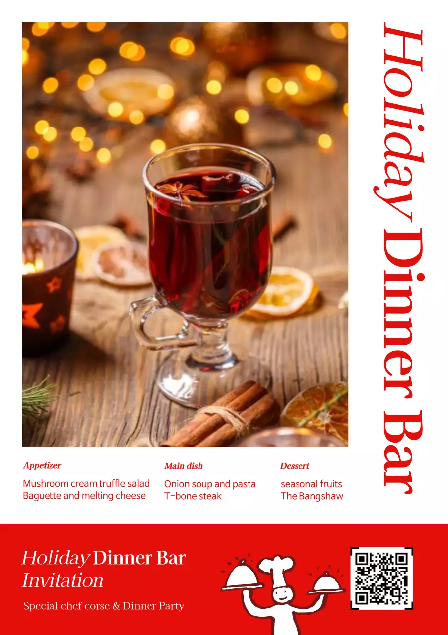 Stylish restaurant promotional poster with red background