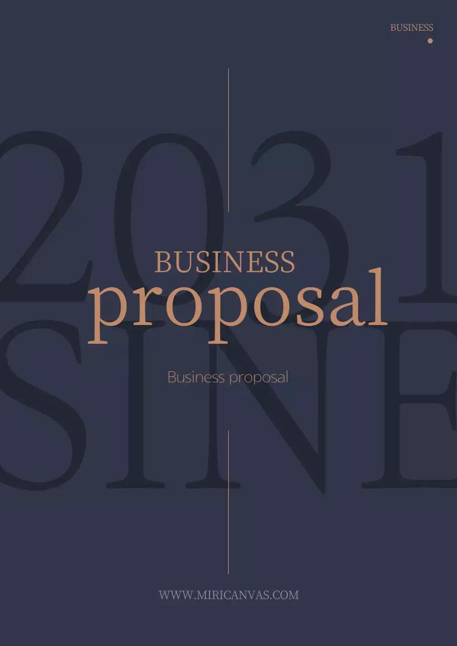 Simple typographic business proposal vertical in navy blue and brown colors