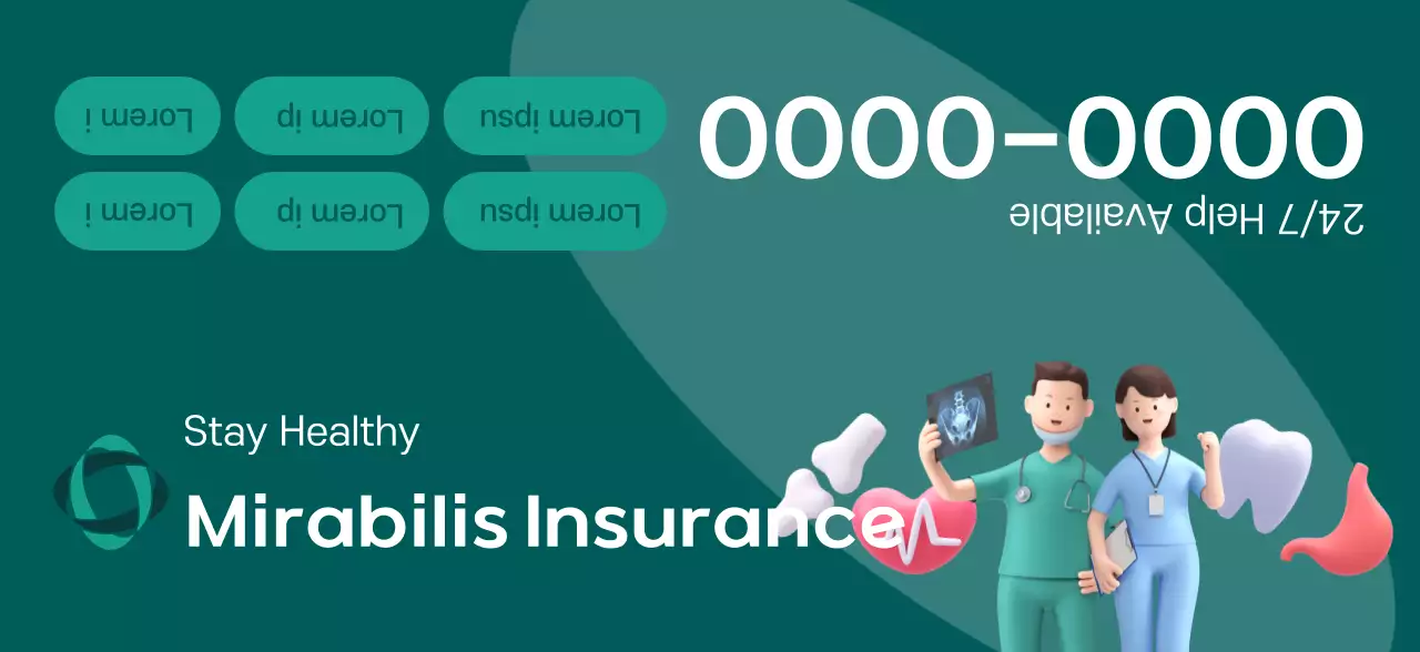 An insurance company promotional piece with dark-toned 3D illustrations and health icons.