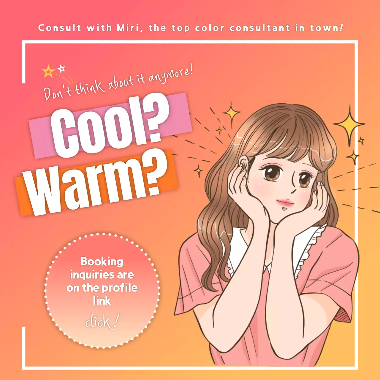 A coral, cartoonish personal color Book an appointment Social media