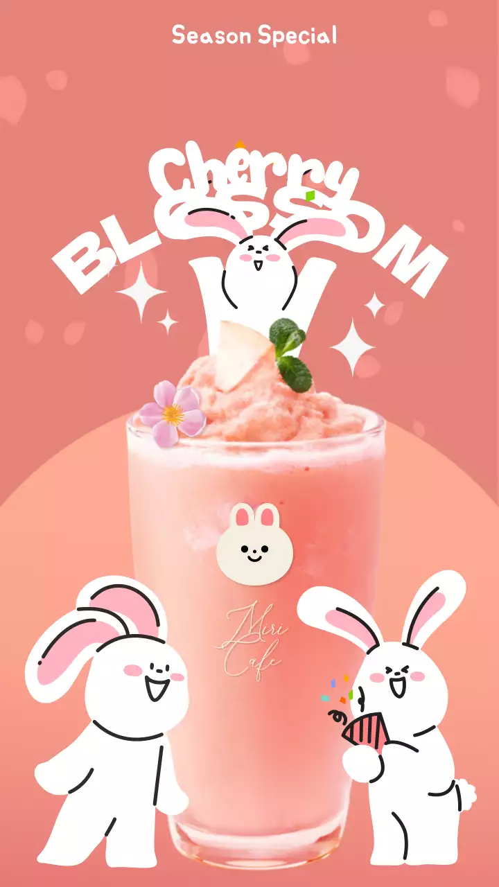 핑크색의 체리블라썸 음료 카페 메뉴 홍보