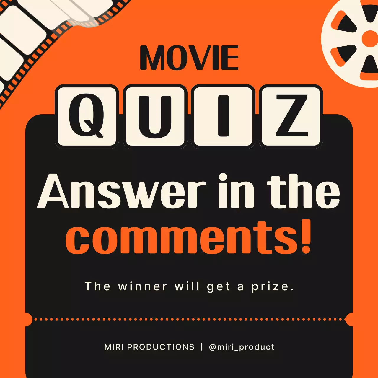 Cinema themed movie quiz in orange color