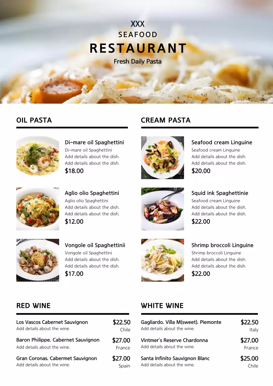 White Modern Seafood Menu Poster
