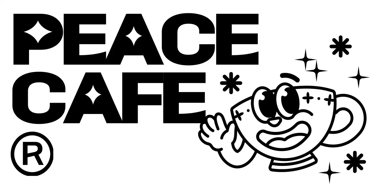 Cute and hip coffee mug character and text combination in black and white logo style for cafe promotion and promotion.