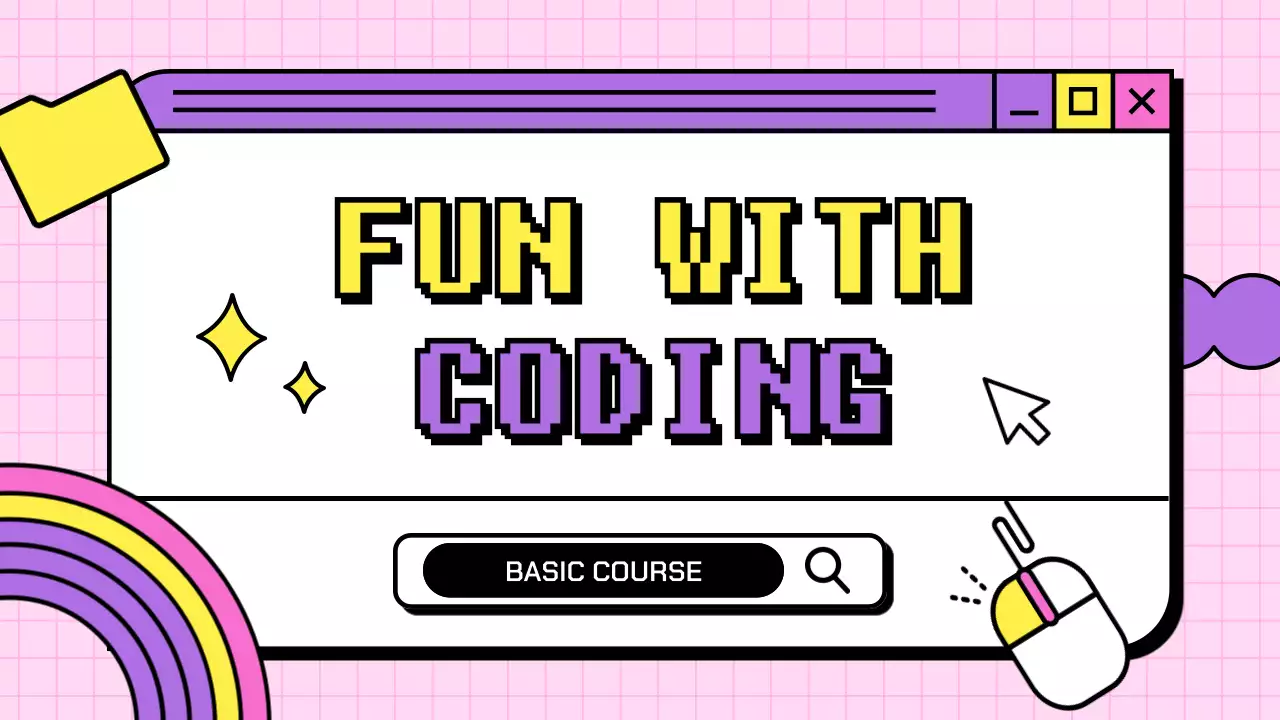 보라색 인터넷 브라우저 컨셉의 귀여운 초등학교 코딩 교육자료