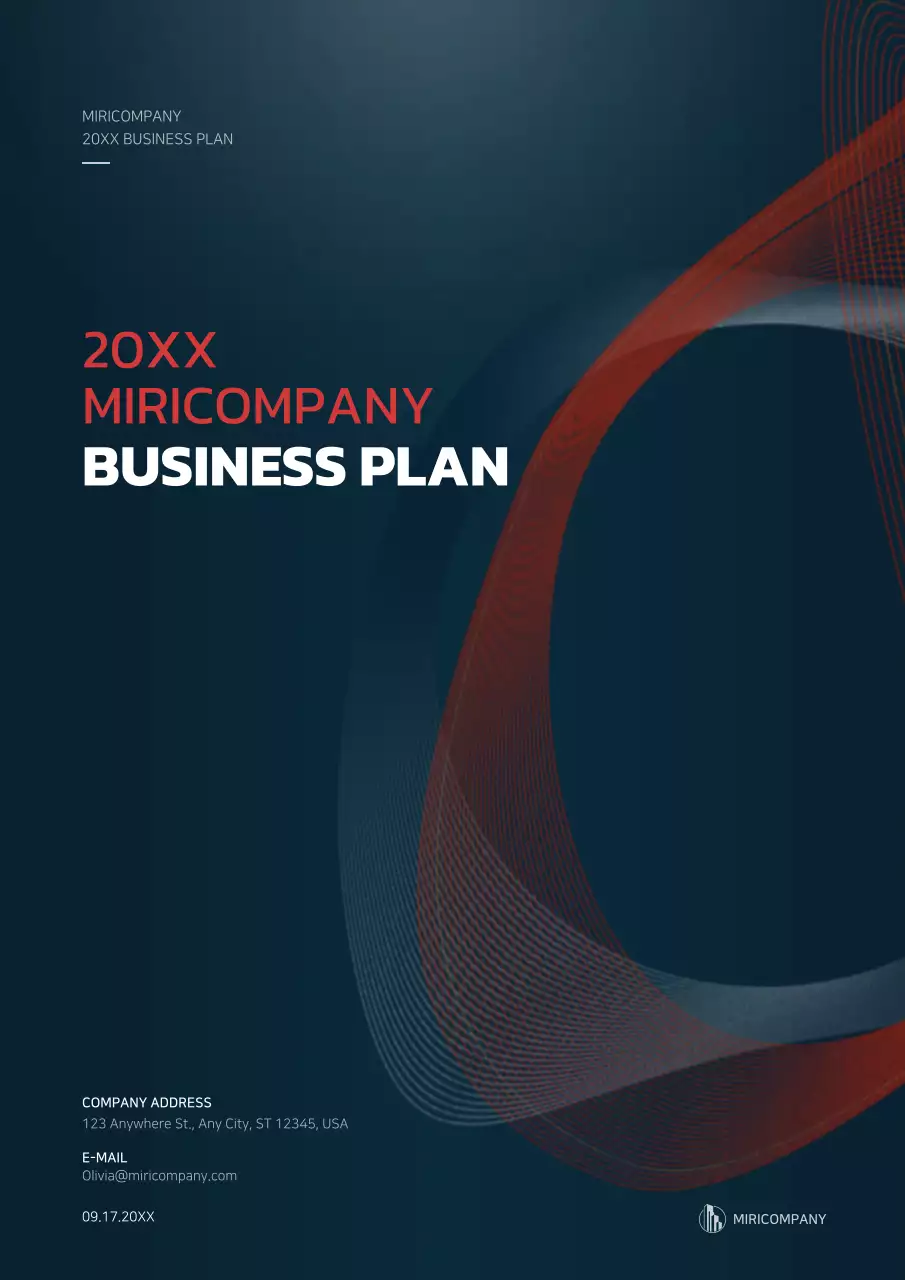 Graphic concept business plan with navy blue and red colors