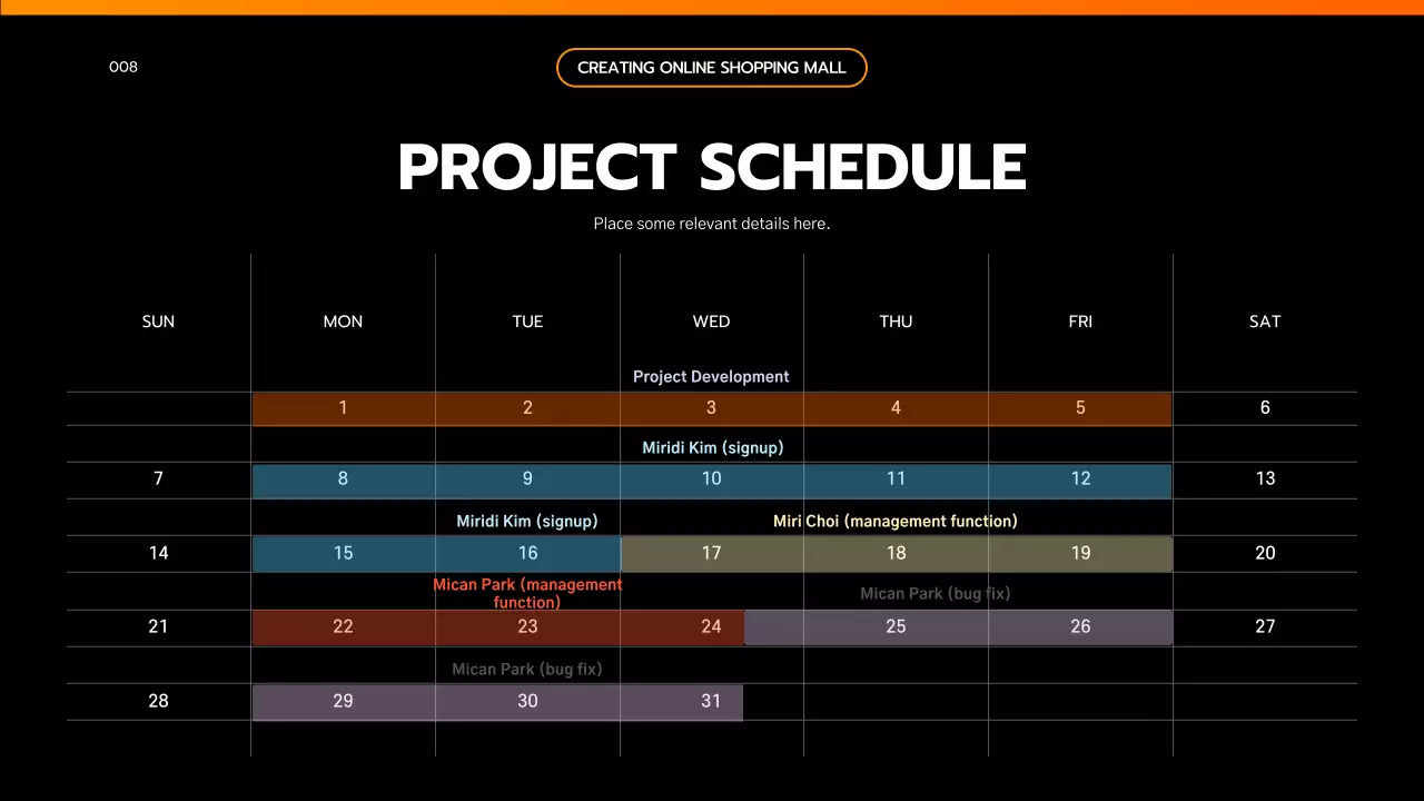 Present a black and orange, engineering-inspired, simple project brief