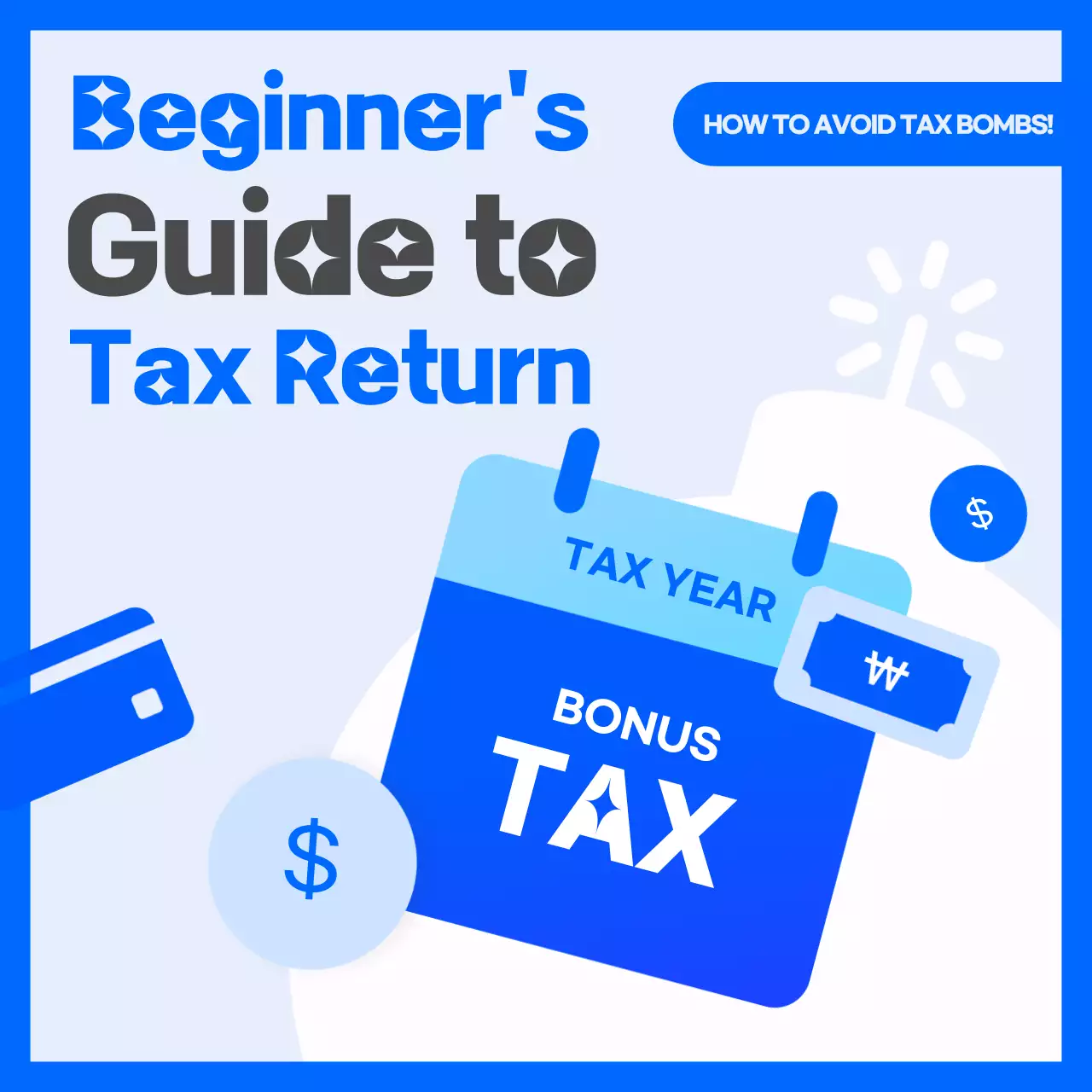 A simple year-end reconciliation guidebook with blue and white icons