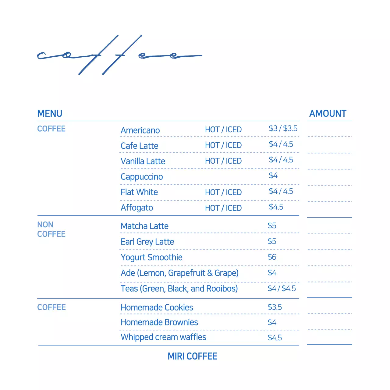 Blue Minimal Coffee Menu Instagram Post