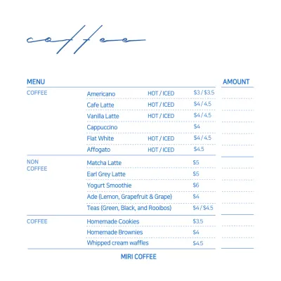 Blue Minimal Coffee Menu Instagram Post