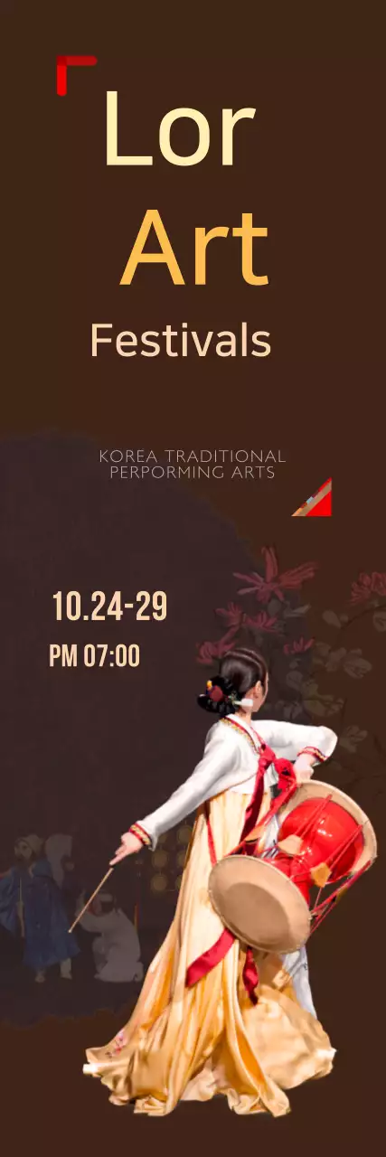 Banner de anúncio do festival de arte tradicional marrom