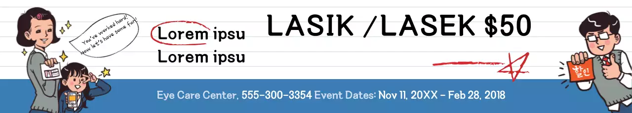 Banner de promoção de cuidados com os olhos em quadrinhos azuis