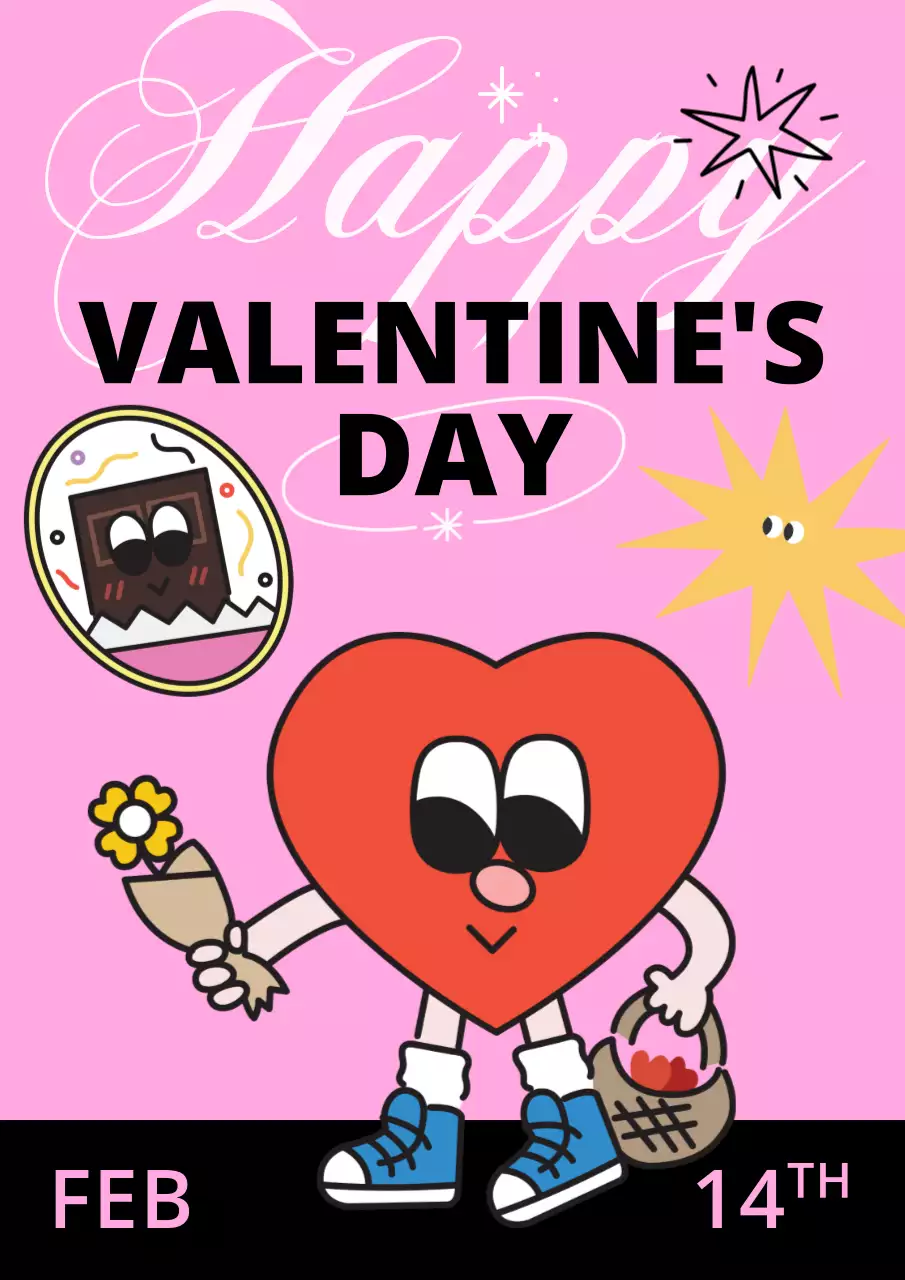 분홍색 배경 캐릭터 일러스트 포스터