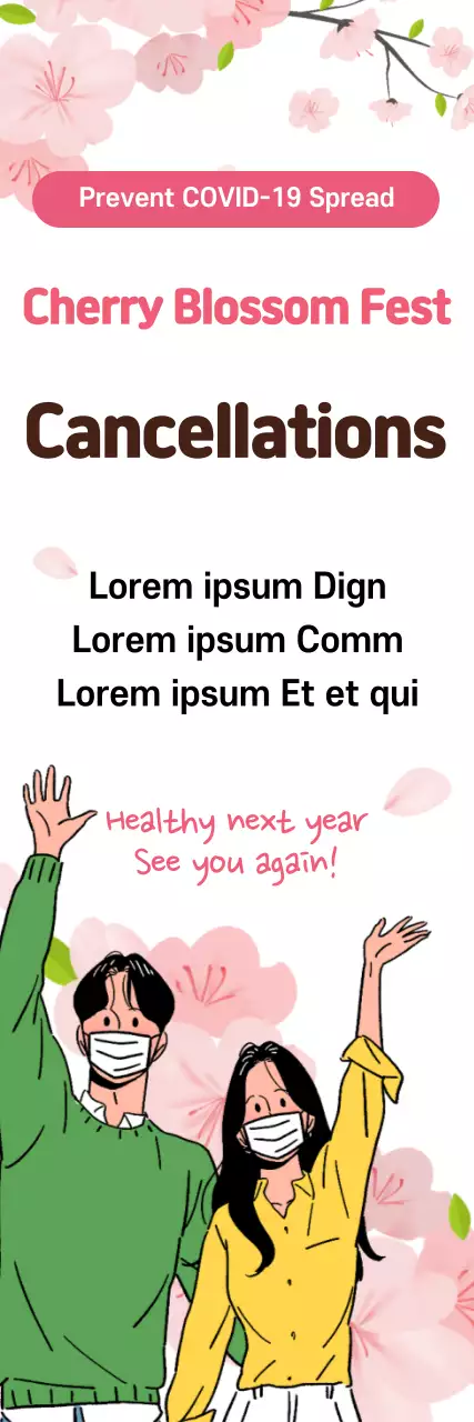 Cherry Blossom Event Cancellation Notice with Pink Illustrations