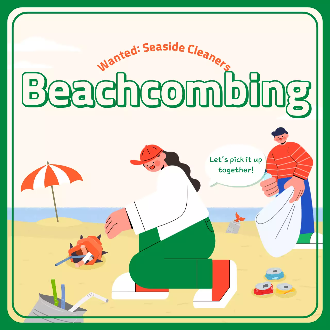 Green Orange Beachcombing CardNews