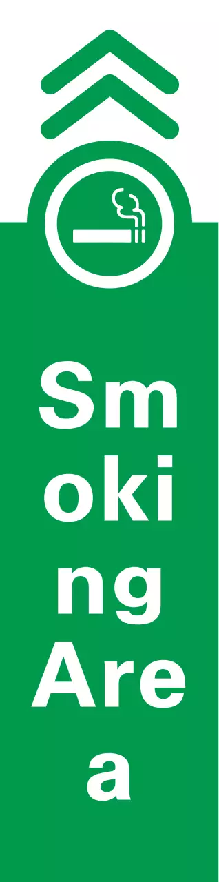 Ikon rokok yang sederhana dan bersih serta gaya tata letak kombinasi teks dengan warna hijau dan merah Petunjuk Arah