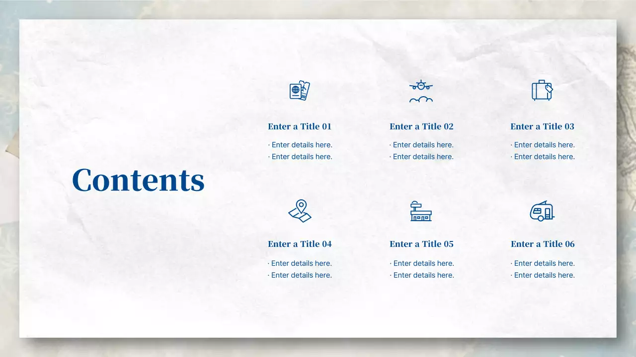 A blue and pastel, postcard-esque travel agency introduction