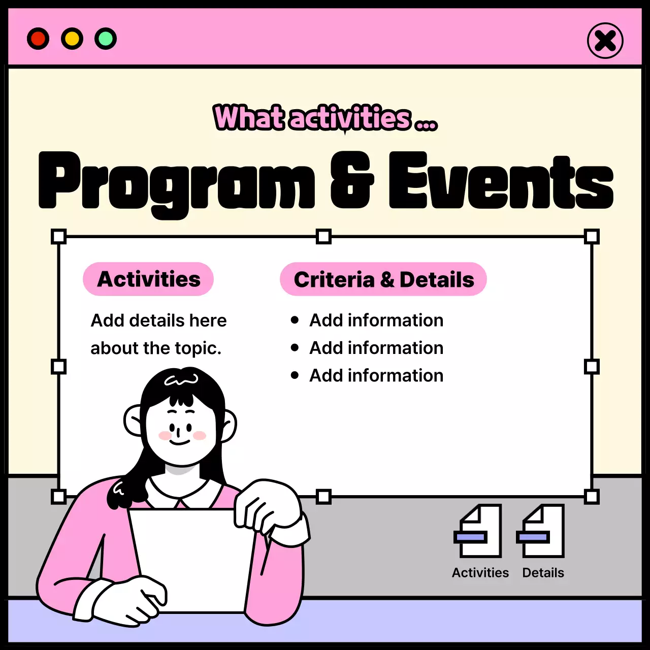 College life theme with pink and purple window concept