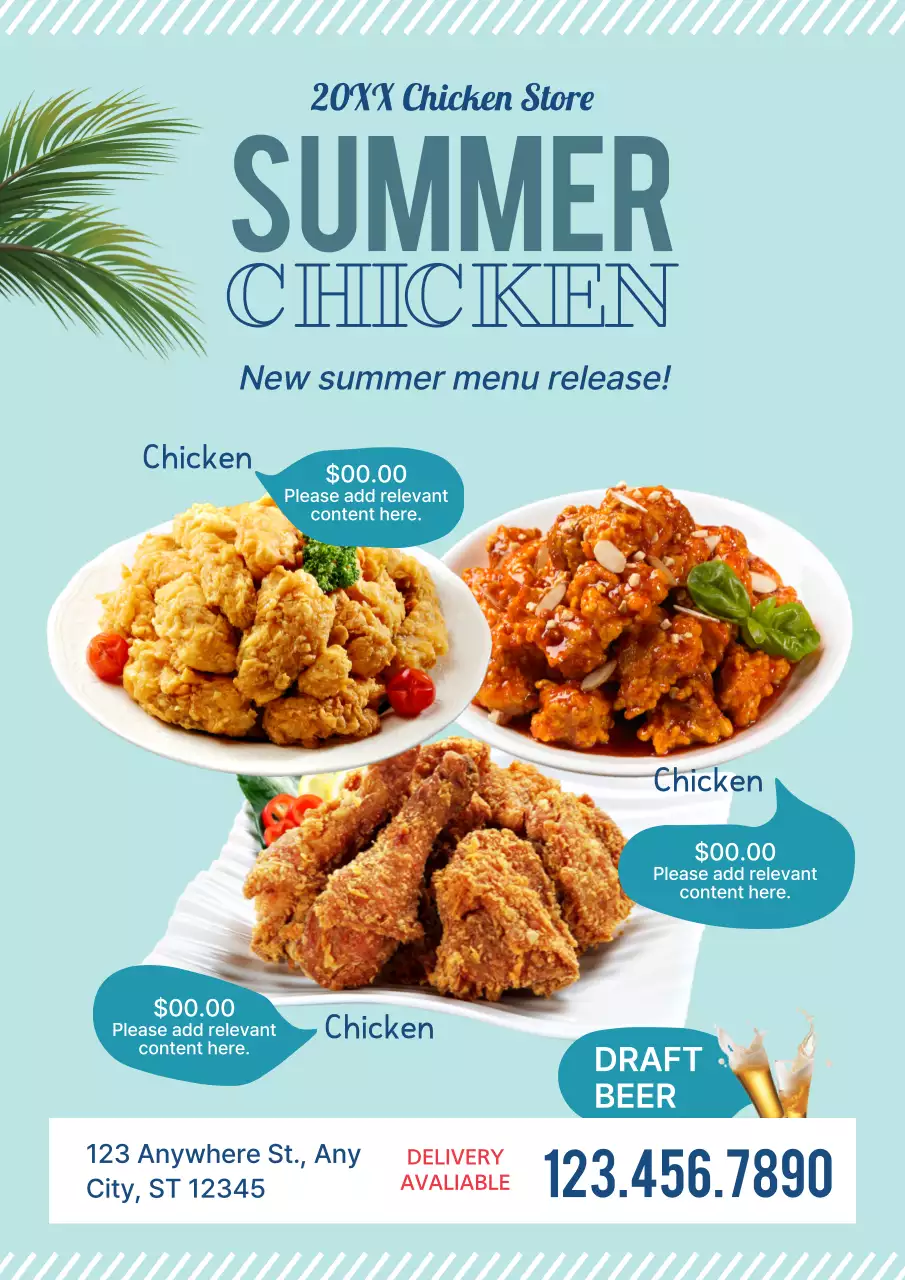Blue Modern Chicken Promotion Poster