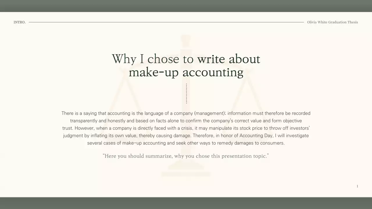 Presenting an accounting assignment with a dark green, calming look