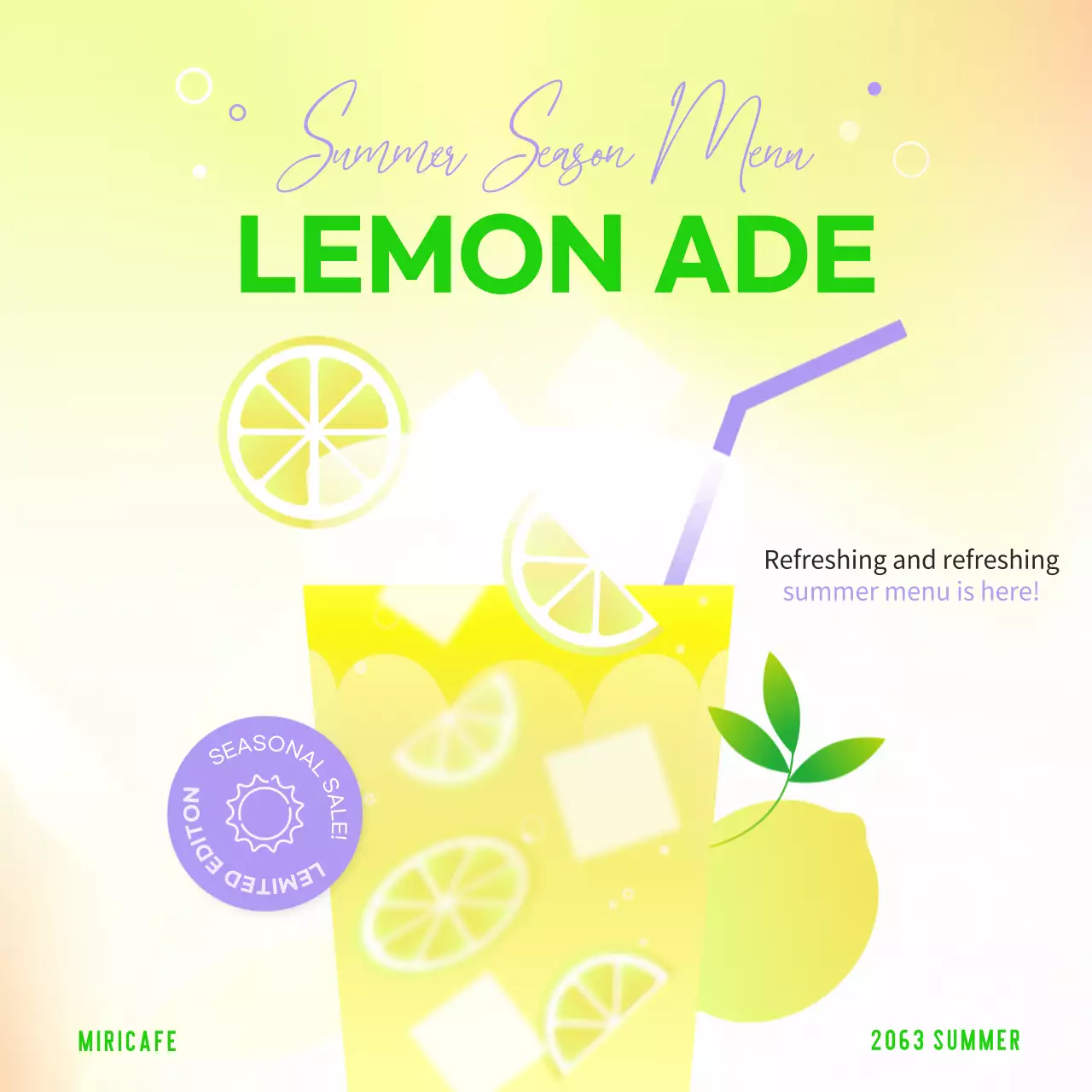 [[프리미엄] 여름 시즌 메뉴 소개 레몬에이드 (인스타 새 피드 게시물)