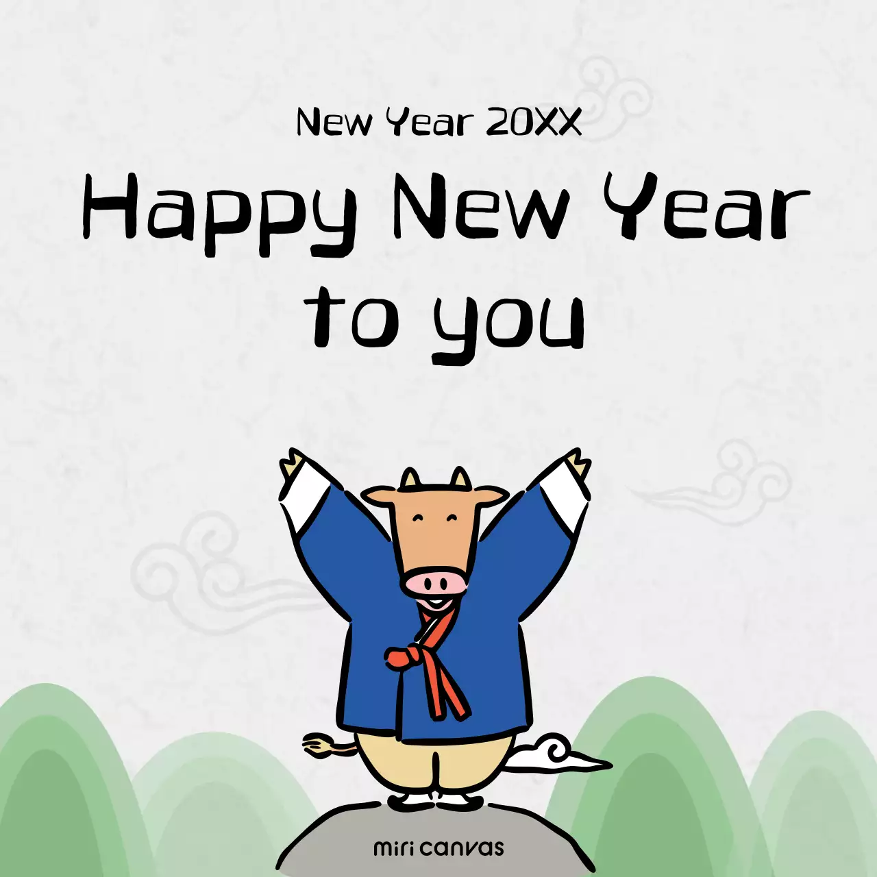 Blue Traditional New Year Greetings Card Social Media Post