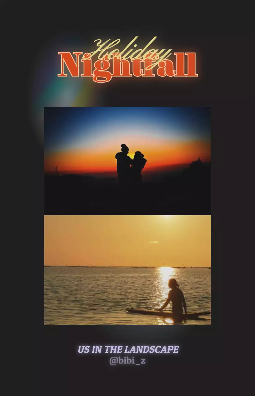 Emotional sunset concept photocard frame in black and yellow