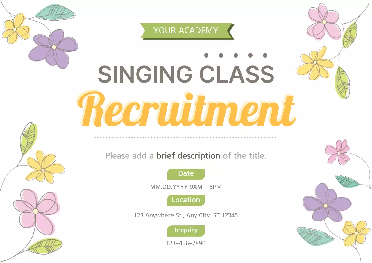 Yellow Floral Singing Recruitment Poster