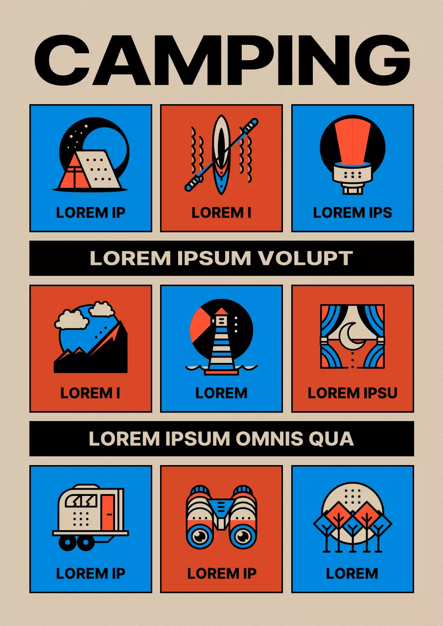 Aviso de reserva del camping vintage rojo y azul