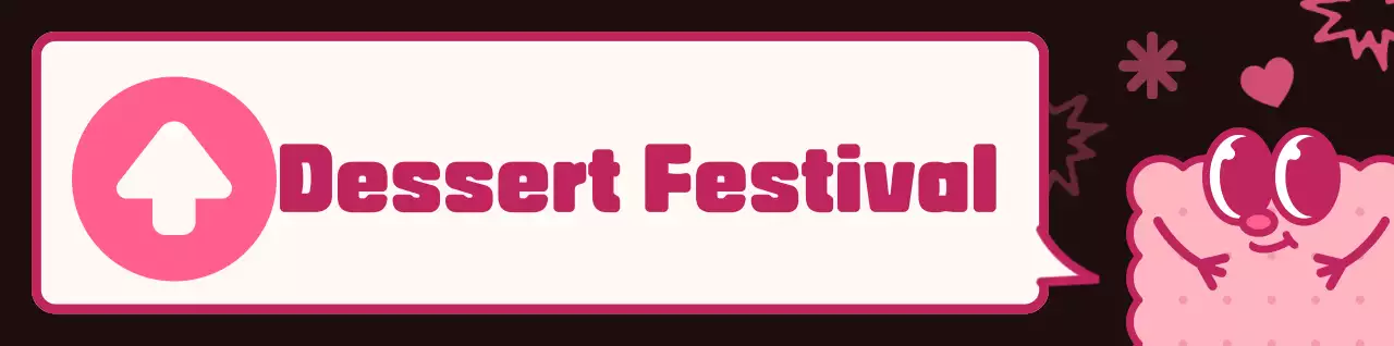 Brown and pink color combination Cute cookie characters and speech bubbles illustration style Directions to a dessert festival