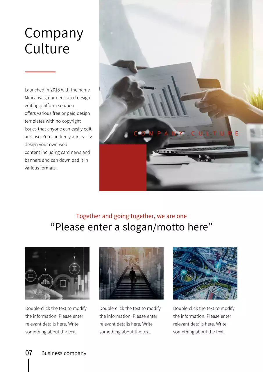 Red and black city building-inspired business profile vertical document template