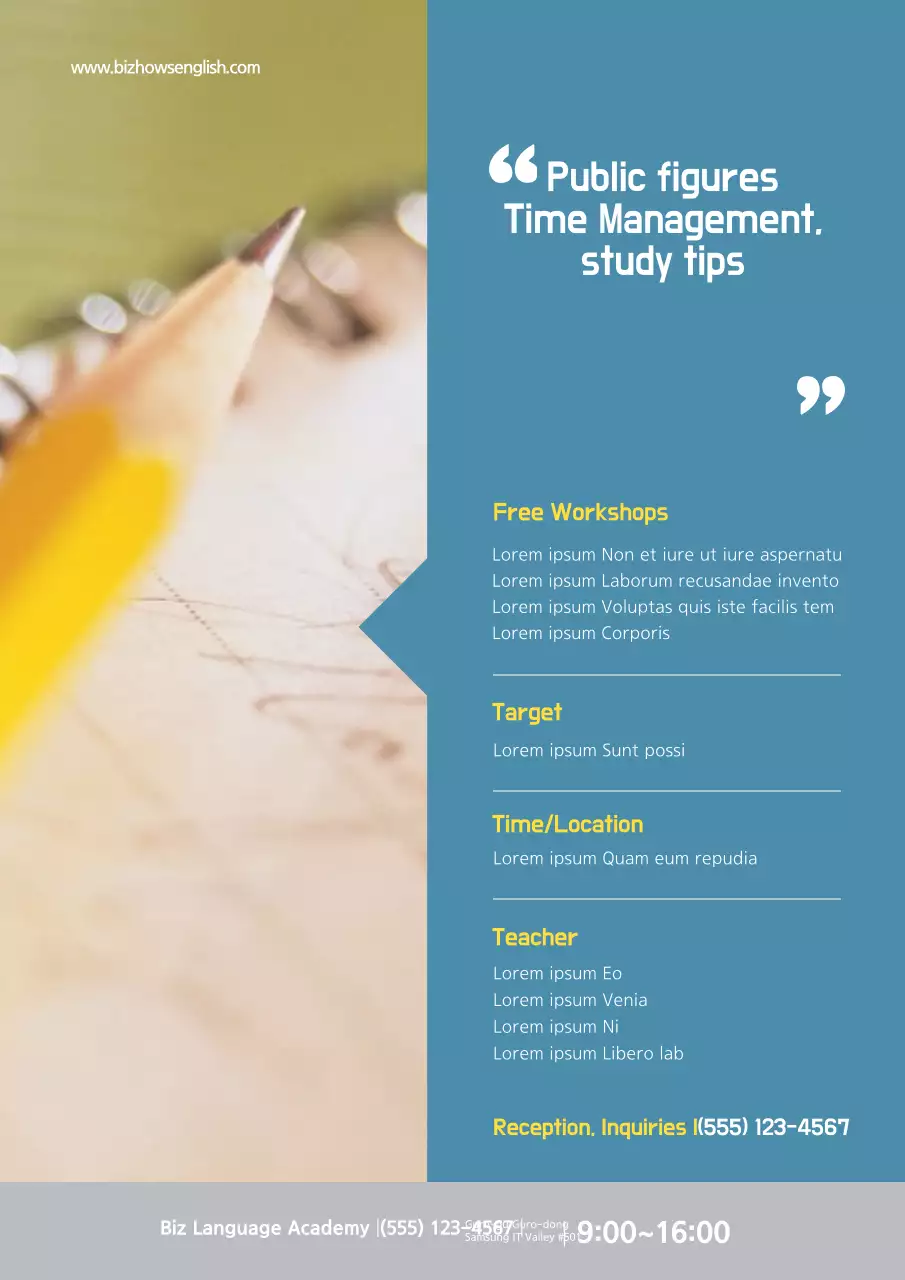 Cartaz do guia de estudo moderno azul